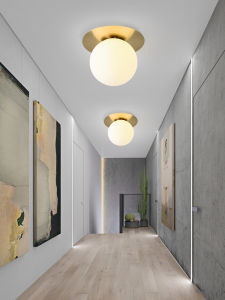 Scandinavian Style Glass Globe Ceiling Lamp Light Luxury Simple Modern Entryway Kitchen Balcony Iron Body LED Lamp