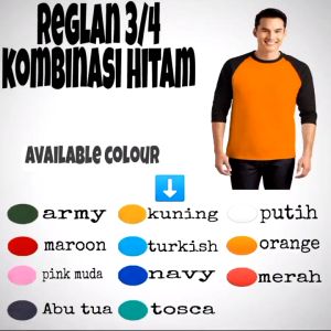 3S-Tshirt - Kaos polos atasan Raglan warna lengan hitam 3/4 | Kaos polos pria wanita Reglan