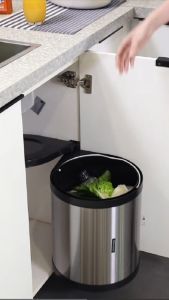Kitchen Cabinet Swing Pull Out Rubbish Bin Stainless Steel Dustbin Garbage Tong Sampah Bawah Kabinet 8L 14L Under Counter Waste Trash Can