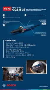 เครื่องเจียรคอตรงไฟฟ้า กำลัง 550วัตต์ ขนาดหัว 6มิล ยี่ห้อ BOSCH รุ่น GGS 5 LS (รับประกัน 1ปี)