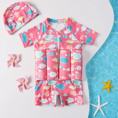 Childrens Buoyancy Swimsuit Cartoon Print Swimwear Kid One-Piece Floating Rash Guards Bathing Clothes Boys Girls Swimming Suits