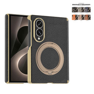 Case Compatible with for Samsung Z Fold 8 ultra /8/7/6 (Color : Orange) Shockproof Metal Ring Stand Case Leather Hinge Cover