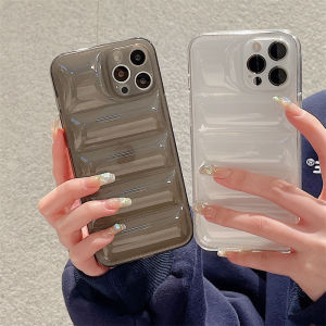 Luxury 3D Down Jacket Lens Transparent Clear Protector Phone Case Compatible for IPhone 14 13 12 11 Pro Max X Xs XR 8 7 Plus Shock Absorption Soft TP