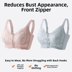 QIANLINGMEI | Front Zip Large Size Underwear Bust Enhancing Sagging Prevention Bra