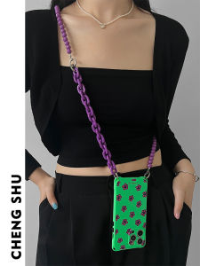 Crossbody Chain Silicone Phone Case with Woven Lanyard for Apple 14 15 pro Max Flowers Layout Anti-fall Protection Soft Shell