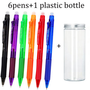 MROOFUL | 6-Color 0.5mm Side Press Erasable Gel Pens with 1 Plastic Bottle Washable Handle for Stationery School Office Writing Supplies