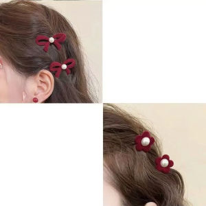 Red Velvet Hair Clip Womens Autumn Winter New Side Hair Card Christmas New Year Hair Decoration Butterfly Knot Headwear