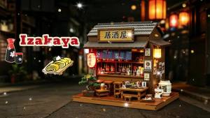 DIY Wooden Miniature Model Kits Mini Casa Japanese Restaurant 3D Puzzle Doll Houses With Furniture for Friends Birthday Gifts