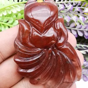 天然红兔毛九尾狐吊坠 45x66mm (48.4g) Natural Red Rabbit Hair Nine-Tailed Fox Pendant
