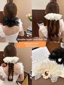 GUOQI | Low Ponytail Ribbon Hair Band with Transparent Lace Layers