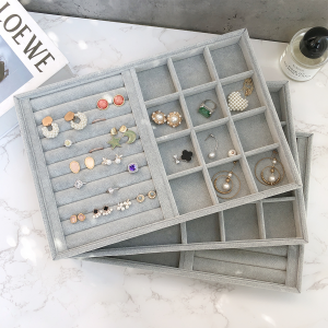 Accessible Luxury High-Grade Gray Flannel Jewelry Tray Ring Earrings Necklace Storage Home Accessories Stall Display Shelf