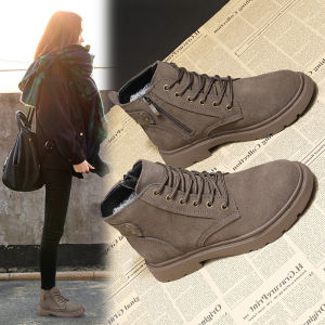 Womens Winter Martin Boots Fleece Lined Warm Snow Boots Cotton Shoes Suede Matte Finish Short Boots Casual Cross Buckle