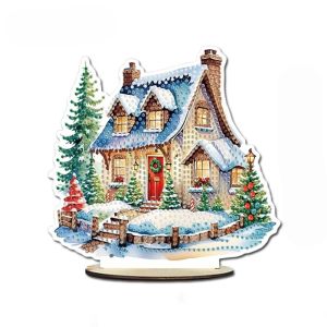A DIY home scene diamond painting art piece a wooden Christmas house decoration for a single-sided crystal table