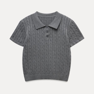 Polo Collar Short Sleeve Knitwear Vintage Braid Design