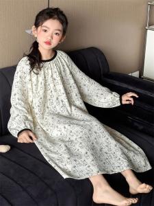 Princess Style Long Sleeve Pure Cotton Childrens Sleepwear Spring Autumn Home Clothes Girls Cartoon Dress Nightgown