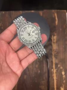 Men Genuine Big Brand Watches Hip Hop Diamond Luxury Golden Fashion Casual Alloy Band Date Quartz Watch Relogios Masculinos 2024