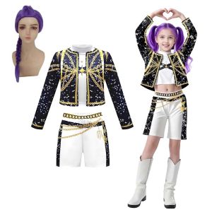 3Pcs Halloween Girls Costumes Rumi Pop Hunters Singers Clothes Demon Zoey Mira Tops Skirt Dance Outfits Set Matching Outfits