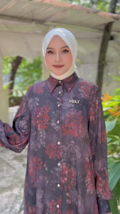 MDLY Baju Kemeja Atasan Wanita / Kemeja Silk Motif Printing Premium / Kemeja Basic / Dileya Shirt by MDLY