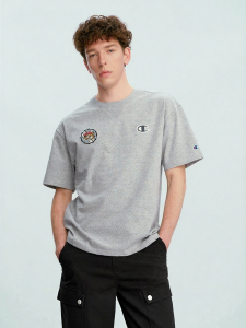 Champion | Summer New Design Couple Loose Cartoon Embroidery Fake Two-Piece T-Shirt