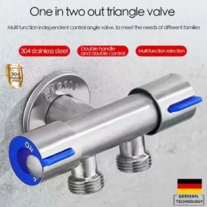 Keran 2 Cabang Kran Katup Double Stainless SUS 304 Stop Kran Shower Mandi Selang Mesin Cuci Tembok Angle Valve Air Toilet 2