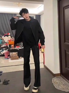 Quần Ống Đứng Màu Đen Cạp Cao Cho Nam Mùa Xuân Thu Quần Ống Rộng Thoải Mái Cho Thanh Thiếu Niên Quần Ống Rộng