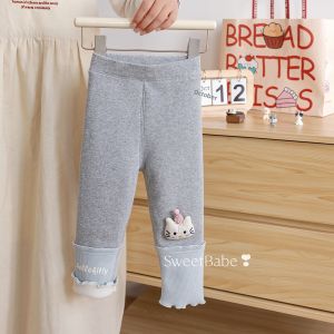 Winter New Fluffy Warm Pants Cartoon Cat Embroidery Lace