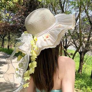 JIFANPAUL | Sun Protection Lace Bow Straw Hat For Summer Beach Holiday