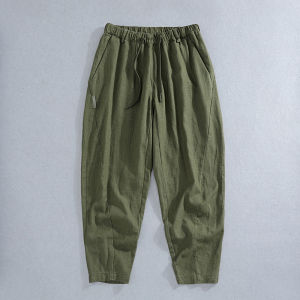 Lightweight Breathable Loose Fit Linen Cotton Workwear Pants Military Green Japanese Style Casual Trousers for Men Summer Collection