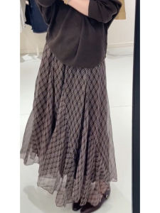 MANMI | Chân Váy A-Line Kiểu Plaid Vintage Dài Đuôi Cá