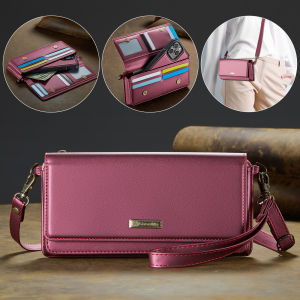 Universal Phone Pouch Mini Crossbody/Shoulder Bag Classic Plain Faux Leather RFID Blocking Card Holder Zipper Wallet Cell Phone Bag with Strap