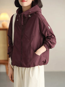 Womens Hooded Jacket Spring Autumn New Style Casual Miniature High-End Feeling Zipper Closure Long Sleeve Solid Color Coat