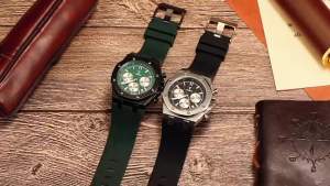 TYBERLEY 2025 New Retro Green Mens Luxury Quartz Watch Sports Chronograph Luminous Waterproof Watch Men Silicone Grid Literal
