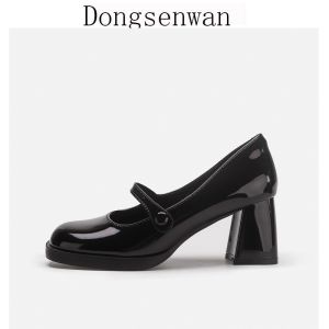 Giày Cao Gót Da Mary Janes Cổ Điển Cho Nữ Giày Bệt Đế Dày Mũi Tròn Chất Liệu Da Giày Bệt Thời Trang Mùa Hè