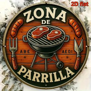 8 Retro Metal Spanish Barbecue Sign Zona De Parrilla Outdoor Decor for Patio Rustic Grill Room Wall Art