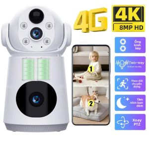 Camera IP 4G Hai Ống Kính 8MP Giám Sát 4K Sử Dụng Pin Tiết Kiệm Năng Lượng Bảo Vệ An Ninh Trong Nhà/ngoài Trời