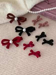 4Pcs Mini Red Bow Hair Clips Girls Sweet Velvet Small Bow Knot Hair Accessories Fashion Korean Style Elegant Side Clips