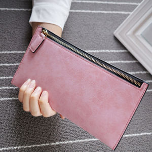 2026 New Ins Fashion Minimalist Long Wallet Women Thin Zipper Leather Matte Handbag Card Holder Women Simple Elegant Design