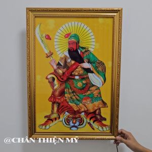Tranh Điện Quan Công Có Đèn Trang Trí Bàn Thờ Treo Phòng Thờ DQC-01