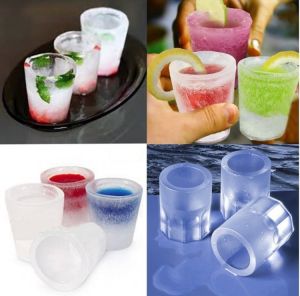 Silicone Ice Cube Mold Four Hole Press Ice Block Ice Making Mold Round Cup Shape Ice Molds for Whiskey Beer Bar Kitchen Tools