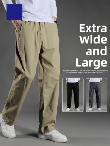 ROMON | Romon Mens Casual Pants Summer Thin Extra Large Loose Straight Pure Cotton Khaki Workwear Long Trousers Breathable Cool Feeling