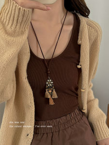 Bohemian Coffee Color Retro Tassel Necklace Womens Ethnic Style Clavicle Chain Long Sweater Chain Alloy Pendant Fresh out