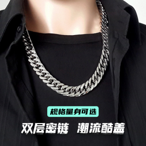 ผู้ชายไทเทเนียมเหล็กสแตนเลสหัวเข็มขัดคู่หกด้านขัดสร้อยคอหนา Cuban Link Chain แฟชั่นเครื่องประดับอุปกรณ์เสริม