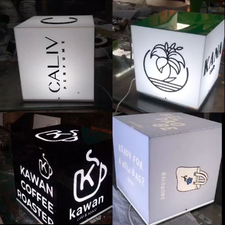 Neon Box Kubus 30cm Hiasan Meja Custom Gambar