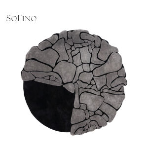 SoFINO | New Irregular Round Black Gray Luxury Italian Style Carpet