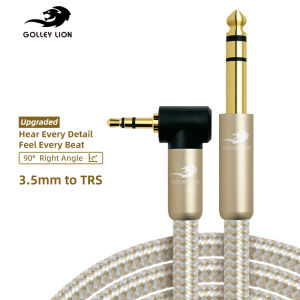 GOLLEY LION Right-Angle 1/8 to 1/4 Stereo Cable 3.5mm TRS to 6.35mm Audio Cable with Zinc Alloy Housing and Nylon Braid for Laptop Home Theater Devices