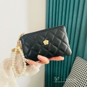 Retro Pearl Soft Leather Zipper Wallet Womens Compact Fashion Card Holder Coin Purse Youth Korean Style Handbag Accessory