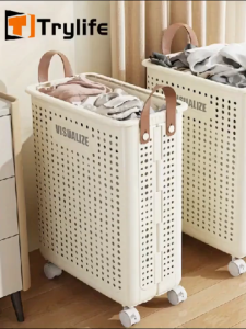 Foldable Slim Laundry Basket on Wheels Versatile Laundry Hamper with Handle Collapsible Laundry Sorter and Organizer