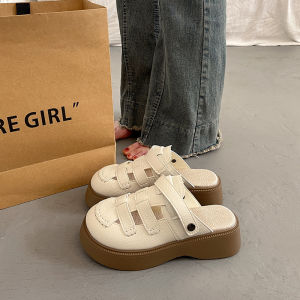 Large Size Womens Sandals 41-43 Open-Toe Hollow out Slip-On Summer Outdoor Wear Wide Foot Fat Hole Shoes Half Slippers