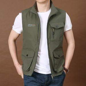 Spring Summer Mens Vest Thin Multiple Pockets Casual Photography Travel Fishing Jacket Loose Fit Fashionable Urban Style
