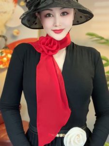 Summer New Rose Flower Silk Scarf Women Fashionable Versatile Neck Covering Solid Color Travel Photography Scarf Neck Warmer